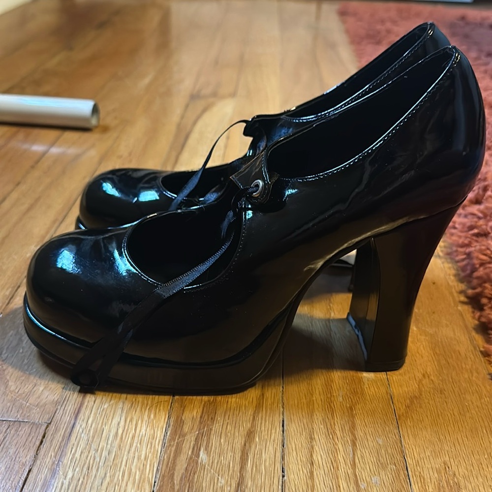 Platform patent leather vegan heels